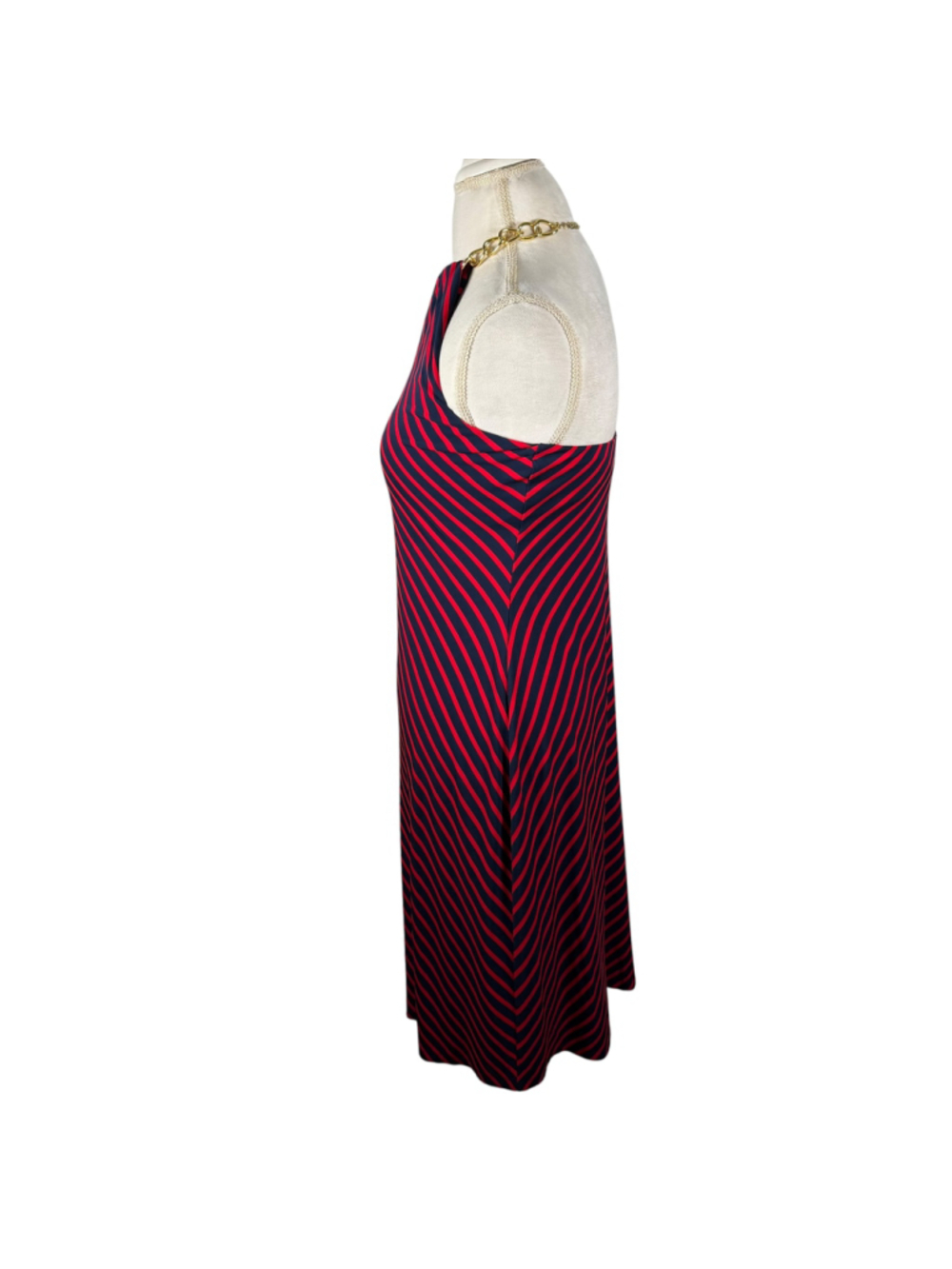 Ralph Lauren Stripe Halter Dress Navy Red Gold Chain Preppy Cocktail Maxi Size 6 - Picture 5 of 9